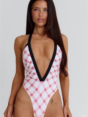 NWT Outcast Gingham One-Piece Swimsuit with Black Trim